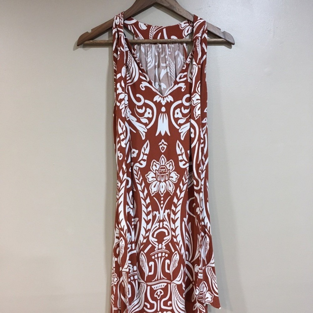 MSK Floral Halter Maxi Dress Womens L Rust Brown Paisley Boho Long Wedding Guest - Picture 8 of 12